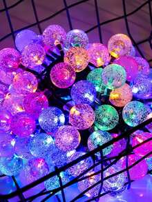 1PC Solar Bubble Ball String Lights 4/5/7m 20/30/50 LED Beads Garden Balcony Atmosphere Light Holiday Decoration Essential Outdoor Waterproof Yard Decor Light 8 Modes Crystal Ball String Easter Spring Christmas Camping Tent Atmosphere Light - 彩色 - 查看 7