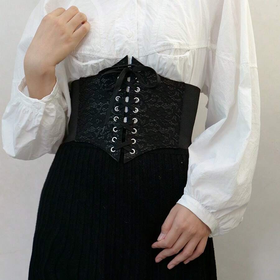 1pc Women's Renaissance-Style Sexy Black Lace Waist Belt, Suitable For Halloween Party Or Daily Commute Outfit