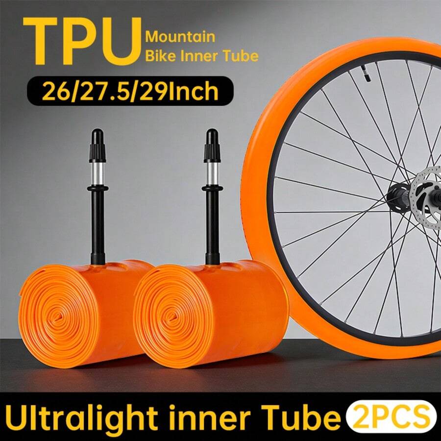 2pcs Pollycycle Mountain Bike Inner Tubes, 26/27.5/29 Inch MTB, TPU Material Anti-Puncture, 45mm Presta Valve, Oxidation Resistant - Multicolor - View 1