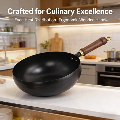 Zhangqiu Traditional Iron Wok, Official Flagship Store, Old-Fashioned Stir-Fry Pan, Household Iron Wok Without Coating, Suitable For Gas Stove