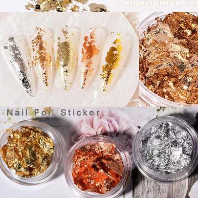 1 Hộp giấy kim tuyến vàng trang trí móng tay, giấy dán kim loại vàng & bạc, sequin và phụ kiện móng tay đa năng, dụng cụ làm móng cao cấp