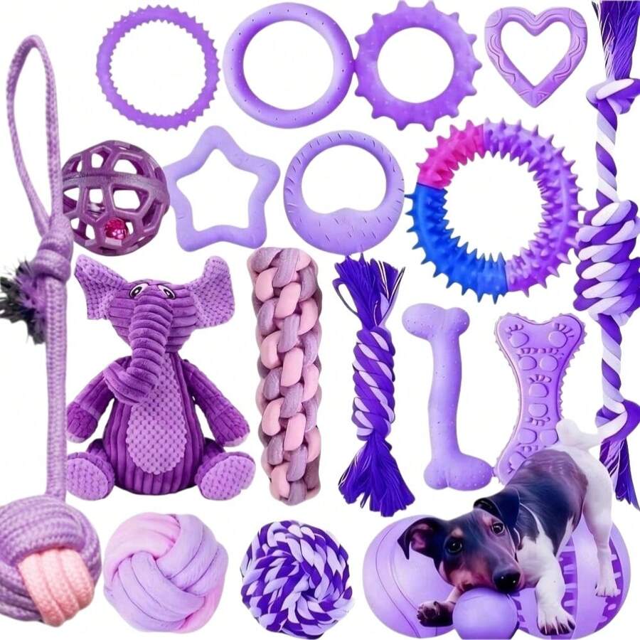 Juego de 2/4/6/9 piezas de juguetes para perros pequeños de color morado, juguetes para masticar, juguetes de cuerda de algodón, juguetes interactivos con el dueño, pelotas interactivas lindas adecuadas para perros pequeños, juguetes para masticar para perros pequeños. Juegos interactivos lindos para perros - Multicolor - Ver 1