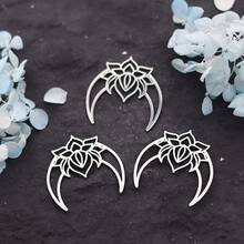 3pcs/Lot Intricate Lotus Moon Charm, Hollow Floral Crescent Pendant, Bohemian Dangle For DIY Bracelet Craft Accessories - Geometry - View 2