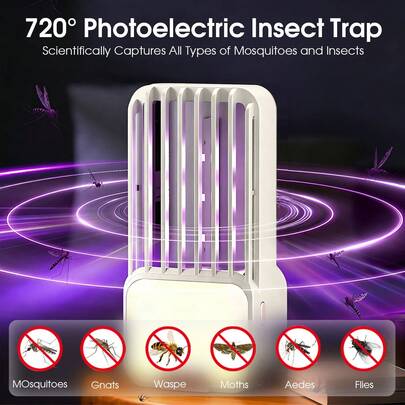 Una lámpara mata mosquitos, tipo USB / 3 niveles de ajuste / con función de luz nocturna / mata mosquitos por descarga eléctrica. Adecuado para interiores como dormitorios, salas de estudio y exteriores como jardines, fiestas, campamentos, etc. para el control de mosquitos. Artículo esencial para primavera y verano. Dispositivo de eliminación de mosquitos.