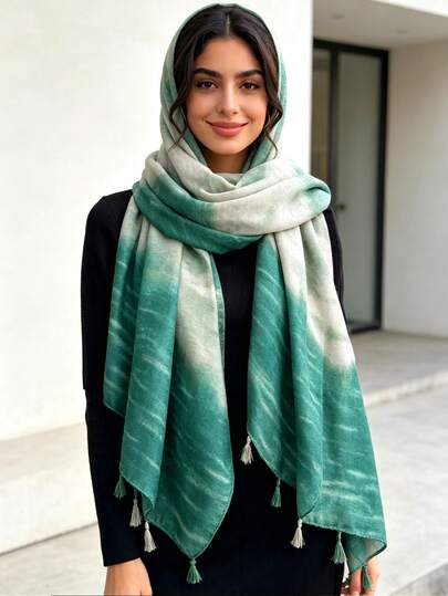 1pc Women's Bohemian Style Tie-Dye Printed Scarf, Lightweight, Elegant, Comfortable, Windproof Headscarf, Suitable For Casual, Outdoor, School, Commuting, Etc.
