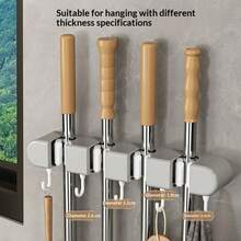 1 Piece 3/4 Slot Heavy-Duty Wall-Mounted Mop And Broom Holder, Suitable For Bathroom, Garden, And Garage, No Drilling Required, Easy To Install, Convenient For Storage And Organization - Multicolor - View 13