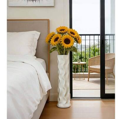 1 Bình hoa cao tối giản, Bình cắm hoa bằng nhựa kiểu Bắc Âu, Bình hoa cao kẻ sọc dọc, Bình trang trí có họa tiết lượn sóng dọc - Bình cắm hoa đa năng, Thích hợp cho trang trí bàn tiệc cưới, trang trí tiệc tùng, cắm hoa lãng mạn, trang trí nhà theo mùa, quà tặng ngày Valentine, Thích hợp để cắm hoa, trang trí phòng khách, ban công, hành lang, bàn cà phê, tủ TV, bàn đầu giường, bàn học, lối vào, đám cưới, văn phòng, tiệc tùng, tân gia, ngày Valentine (Không bao gồm hoa)