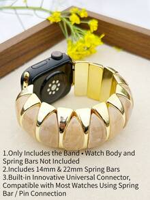 1PC Luxury Multi-Color Resin Gold Plated Multi-Purpose Stretch Watch Band - Chunky Transparent Amber Contrast Color Block 2-In-1 Bracelet With Innovative Universal Connector & 14mm 22mm Spring Bars Compatible With Most Smartwatches & Traditional Watches 38-49mm New Arrival - Multi-purpose Watch Strap - View 13