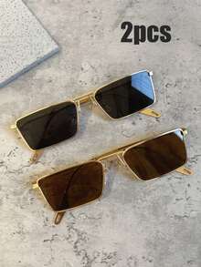 2 Pairs Summer Fashion Retro Polygonal Rhombus Metal Frame Unisex Glasses, Casual, Commute, Beach, Street Style Personalized Glasses - 2pcs Diamond - View 23