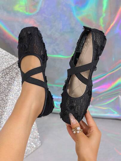 Plus Size European And American Cross-Strap Casual Square Toe Flat Slip-On Shoes, Suitable For Sports, Ballet, Mothers, Summer