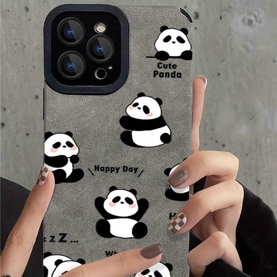 Funda de teléfono de piel sintética con diseño de panda lindo para iPhone 17/17PRO/17 Pro Max/17air/16/16 PRO/16 Pro Max/15/15 Pro/15 Pro Max/14/14 PRO/14 Pro Max/13/13 Pro/13 Pro MAX/12/12 Pro/12 Pro Max/11/11 Pro Maxplus - Negro - Ver 1