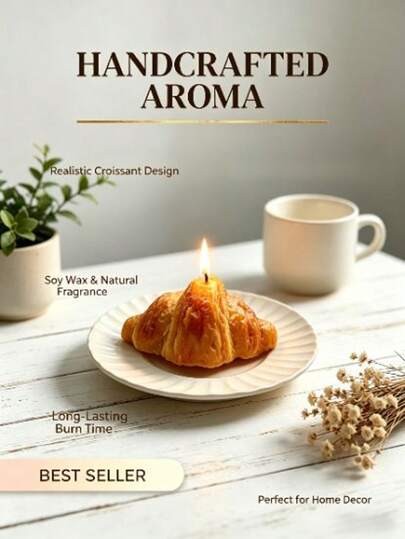 Handmade Realistic Ox Horn Bread Scented Candle, Cute Food Shaped Soy Wax Candle, Aesthetic Room Decor, Best Friend Gift For Women, Home Decor, Wedding Decoration, Her Birthday Gift, Adult Present