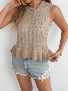 Áo vest nữ không tay dệt kim kiểu retro dễ thương, bèo nhún, thích hợp cho mùa xuân/hè. - Màu Khaki - Xem 5