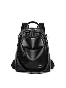 LANYIBAIGE Women's Large Capacity Simple Fashion Backpack 2026 New Style Commuter Versatile Student Bookbag Dual Use PU Material Waterproof - Black - View 3