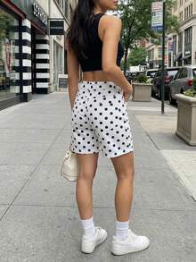 Women's Casual Polka Dot Denim Shorts White Summer - White - View 7