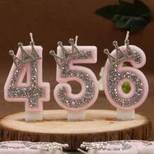 Nến số hình vương miện màu hồng và bạc từ 0-9, thích hợp cho tiệc sinh nhật, kỷ niệm, tiệc theo chủ đề, tiệc sinh nhật lần thứ nhất. - Nhiều màu - Xem 8