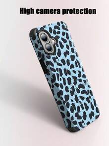 Cheetah,Leopard Print 1pc Faux Leather Leopard Print Soft Protective Phone Case, Shock-Absorbing Design With Speaker Hole, Suitable For Apple 17 Pro Max/16 Pro Max/16 Plus/13 Pro Max/14 Pro Max 13 14 11 12 Pro 11/15 Pro, Galaxy S24 Ultra, Holiday Gift - Blue - View 2