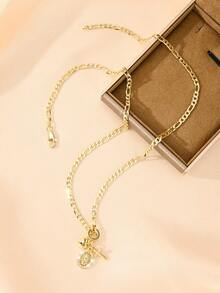 Women's Vintage Religious Style Multi-Pendant Necklace, Combining Cross, Sacred Heart And Zirconia-Inlaid Virgin Mary Pattern. Exquisite Soft Layered Design, Elegant To Wear. Symbolizing Faith, Protection, Love And Peace. Suitable For Daily Commute, Church And Dating, Versatile For Vintage Outfits. Ideal Gift For Mother's Day, Birthday And Religious Occasions, Filled With Blessings And Ritual. - Yellow Gold - View 6