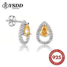 1 Đôi bông tai hình giọt nước sang trọng đính đá Moissanite màu vàng rực rỡ, 0.5ct kim cương nhân tạo độ tinh khiết VVS1, bông tai hình giọt nước cắt kiểu giọt nước, bạc sterling 925 mạ bạch kim, không gây dị ứng, kèm chứng nhận. - Bạc - Xem 1