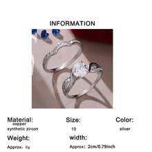 2 piezas Juego de anillos clásicos con circonita cúbica brillante - Pieza moderna y de moda, adecuada para bodas y fiestas, adecuada para bodas, anillos de pareja - Plateado - Ver 11