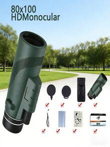 Telescopio monocular de zoom potente y alta definición de 80x100, binoculares portátiles para larga distancia, adecuado para caza, camping, deportes al aire libre, decoración del hogar, regalo para estudiantes y adultos - Verde militar - Ver 11