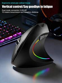 Ratón inalámbrico vertical ergonómico, ángulo de agarre natural de 57°, anti-mano de ratón, receptor USB para escritorio y portátil, 6 botones, DPI ajustable, diseño para diestros, iluminación RGB, adecuado para jugadores de PC y trabajadores de oficina, agarre cómodo reduce el dolor de muñeca (batería no incluida) - Ver 1