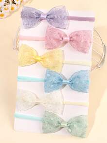 6 piezas Diademas de encaje de colores pastel para bebé, diademas de malla con flores bordadas para bebé, niña pequeña, recién nacido, bandas elásticas de nailon para el cabello, accesorios para el cabello de bebé, regalo para vacaciones - Multicolor - Ver 4