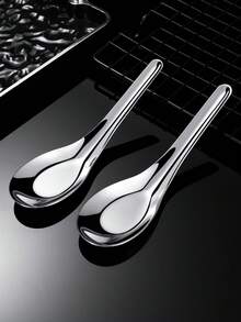 1pc Stainless Steel Thickened Spoon, New Chinese Style Deep Flat Spoon - View 1