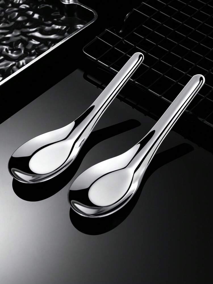 1pc Stainless Steel Thickened Spoon, New Chinese Style Deep Flat Spoon - View 1