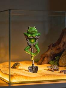 1pc Frog Figurine With Shovel, Cute Garden Statue For Outdoor Patio, Yard, Lawn, Pond, Aquarium, Micro Landscape, Desk Decor, Waterproof Animal Sculpture, Whimsical Garden Ornament, Home & Garden Accent, Perfect For Bonsai, Terrarium, Tabletop Display - Multicolor - View 8