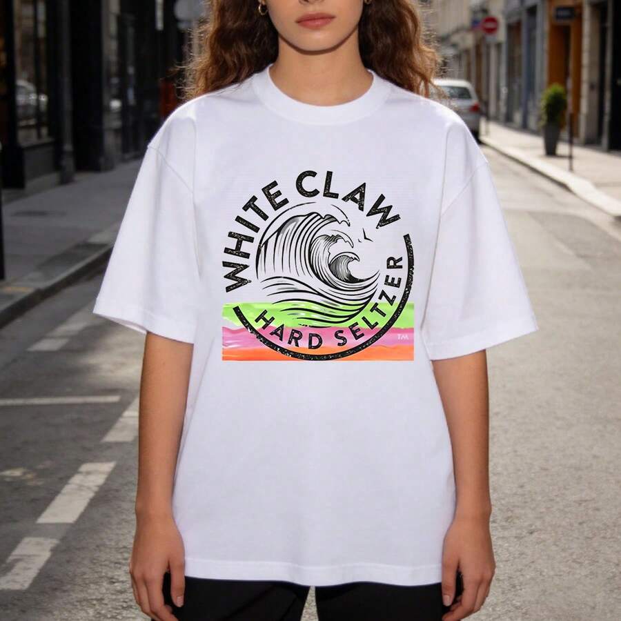 Women's White Claw Hard Seltzer Print T-Shirt, Casual Short-Sleeved Top Crew Neck Sports T-Shirt - Unisex Cotton Soft Breathable Fabric Women Shirt, Round Neck Summer Casual Tee, Classic Fit , Music Anime Movie TV Fan Machine-Washable Top For Casual Attire Streetwear,Summer Outdoor Casual Wear,Perfect Gift For Men & Women - trắng - Xem 1
