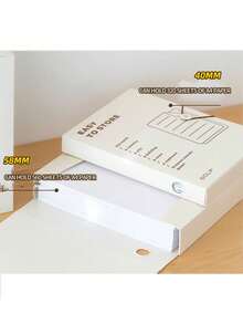 A4 Simple Style File Box, PP Plastic Document Storage Box, Large Capacity Office Supplies File Folder - Beige - View 5