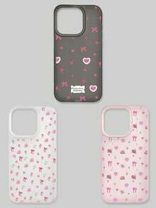 3 piezas Estuche de teléfono con estilo de niña dulce Y2K, con lazo floral, cubierta protectora suave de TPU semi-transparente mate anti-caída, estampado completo de patrón de rosa y corazón, 3 colores y patrones diferentes, compatible con la serie , adecuado como regalo de cumpleaños, uso diario para mujeres/estudiantes - Multicolor - Ver 19