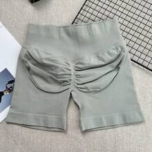 Quần short yoga cạp cao không đường may dành cho nữ - Co giãn, nâng mông, phù hợp cho chạy bộ, tập thể dục và các hoạt động ngoài trời | Kiểu dáng thời trang | Vải co giãn, thích hợp cho mùa hè - Xám - Xem 14