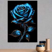 1pieza Destacado Pintura en lienzo impresa, Marco lienzo envuelto, Productos de decoración para el hogar, decoración de arte para pared, impresiones de arte para pared, decoración de pared para sala de estar, Cocina, Decoración de habitación, Suministros de dibujo y arte Rosa azul Dormitorio, Cocina, Sala de estar, Baño, Oficina, Café, Hotel Lienzo Creat-Envuelto - Enmarcado - Ver 4