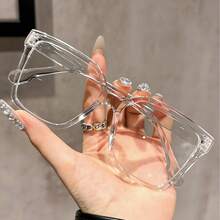 1/3 par de gafas de mujer con marco geométrico y lentes transparentes - Adecuadas para uso diario, como escuela, trabajo y ocio | Accesorio de moda - transparente - Ver 15