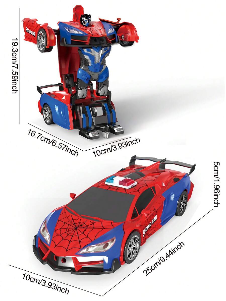 1件蜘蛛遙控變形車，RC車，變形機器人RC車，2合1機器人玩具車，帶燈光和遙控的賽車玩具車，一鍵變形兒童玩具車，2.4GHz RC機器人車，1:18比例變形機器人，一鍵變形，自動演示，快速360°旋轉機器人玩具，完美的生日禮物，萬聖節、復活節、聖誕節、新年禮物，適合3-6歲和6-12歲男孩 (紅色)