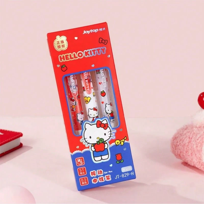 Miniso 三丽鸥卡通系列 Hello Kitty 红色系列 3 支装中性笔套装,经典高价值卡通印花,ST 笔尖 0.5mm 黑色墨水,学生考试书写必备签字笔(1 支) - 0.5mm黑色 - 查看 1