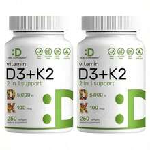 Supplement Vitamin D3 & K2, 250 Veggie Softgels |       2-In-1 Formula (5000  D3 + 100mcg K2 MK7) |       Supports Healthy Bones, Teeth, Heart, & Immune System |       Nutrition & Healthcare Supplement Dietary Edible Fitness - 2個 - 查看 1