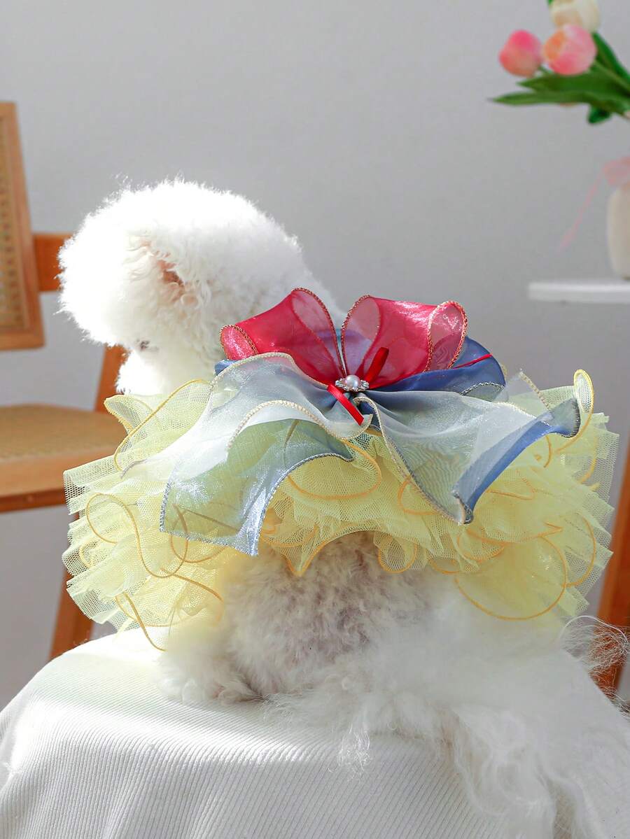 PETCIRCLE 1件宠物服装,猫狗室内外通用服装,小型犬幼犬博美犬泰迪休闲可爱连衣裙系列,薄纱公主裙 - 彩色 - 查看 1