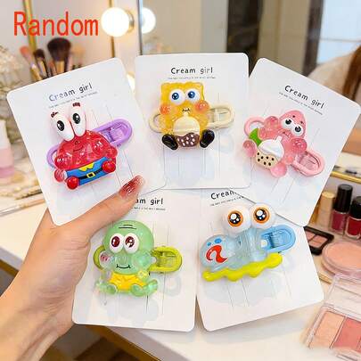SpongeBob SquarePants 1/2/3个随机卡通树脂发夹，可爱卡通人物发饰设计，色彩鲜艳，日系可爱风格，适合学生、青少年和女性日常佩戴、派对装饰、返校季和节日礼物