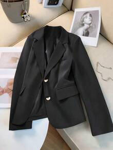 Women's Fashionable Solid Color Blazer Jacket Black Spring - Black - View 6