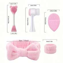 Bộ chăm sóc da mặt 6 món - Dụng cụ làm sạch da mặt, bộ cọ đắp mặt nạ SPA làm sạch sâu, bao gồm băng đô nhung mềm mại, cọ tẩy tế bào chết nhẹ nhàng, cọ làm sạch silicon nhỏ, dụng cụ chăm sóc da cầm tay, phù hợp cho phụ nữ, món quà hoàn hảo cho Ngày của Mẹ. - Bộ sáu món - Xem 2