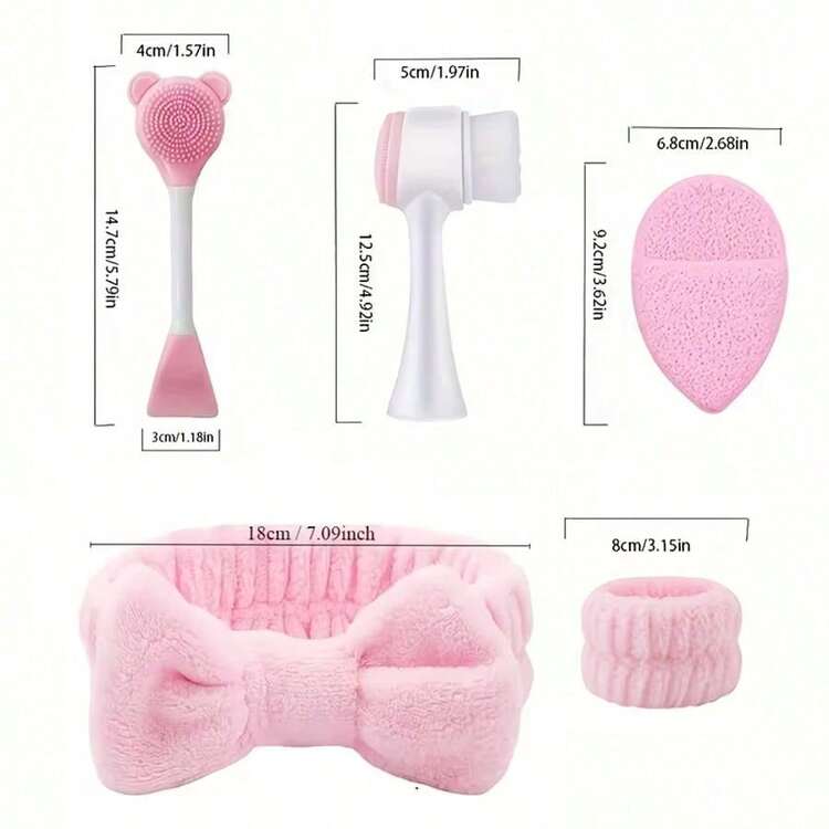 Bộ chăm sóc da mặt 6 món - Dụng cụ làm sạch da mặt, bộ cọ đắp mặt nạ SPA làm sạch sâu, bao gồm băng đô nhung mềm mại, cọ tẩy tế bào chết nhẹ nhàng, cọ làm sạch silicon nhỏ, dụng cụ chăm sóc da cầm tay, phù hợp cho phụ nữ, món quà hoàn hảo cho Ngày của Mẹ. - Bộ sáu món - Xem 2
