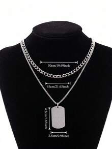 2 pièces Ensemble de collier pendentif étiquette d'identité en acier inoxydable style polyvalent mode hip-hop pour hommes, convient pour les sorties décontracté, les banquets et les fêtes - Argent - Voir 5