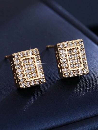 一对优雅通勤风全镶锆石长方形耳钉，精致的办公室装扮，约会之夜柔和氛围配饰，女士之选。
