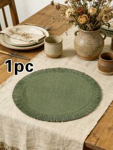 1/2/4/6/8pcs 15-Inch Round Woven Tassel Placemats, Heat-Resistant Table Mats, Bohemian Style Tassel Placemats, Hotel & Restaurant Tableware Decor, Living Room & Dining Table Non-Slip Pads, Suitable For Family Gatherings, Weddings, Parties - Dark Green - View 16