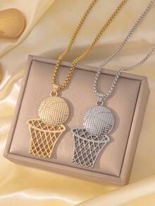 1/2 chiếc vòng cổ độc đáo dành cho người hâm mộ bóng rổ, vòng cổ mặt dây chuyền hình lưới bóng rổ phong cách đường phố unisex, trang sức thép không gỉ làm quà tặng cho bạn trai, vòng cổ mặt dây chuyền hình lưới bóng rổ, trang sức thép không gỉ [Không hộp] - Nhiều màu - Xem 6