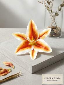 1pc Lily Flower Hair Clip, Hawaiian Style, Artificial Flower Hair Clip For Women, Suitable For Back To School Season, Summer Plumeria Flower Hair Clip, Suitable For Holiday Beach Party, Summer Tropical Floral Hair Accessory, Wedding Party, Girls Festival Gift, Claw Clips,Travel,Birthday - Orange - View 3