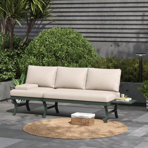 Garden Furniture Set, Outdoor Sofa, 3-Seater Sofa, With Adjustable Reclining Function (5 Positions, Up To 55°), With Table, Galvanized Steel Tubing, Includes A Table (Position Can Be Changed), Green - Green + Polyester + Steel - View 1